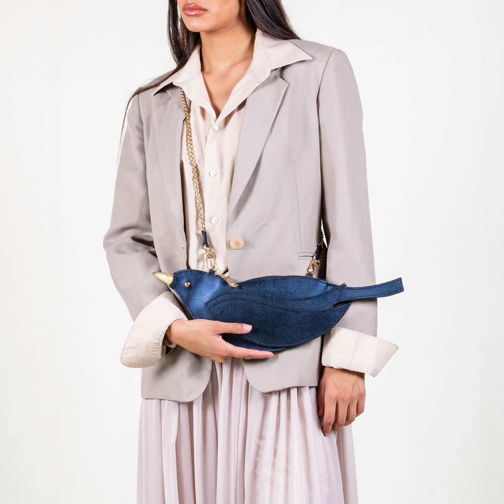 CROSSBODY PAJARITO AZUL METÁLICO