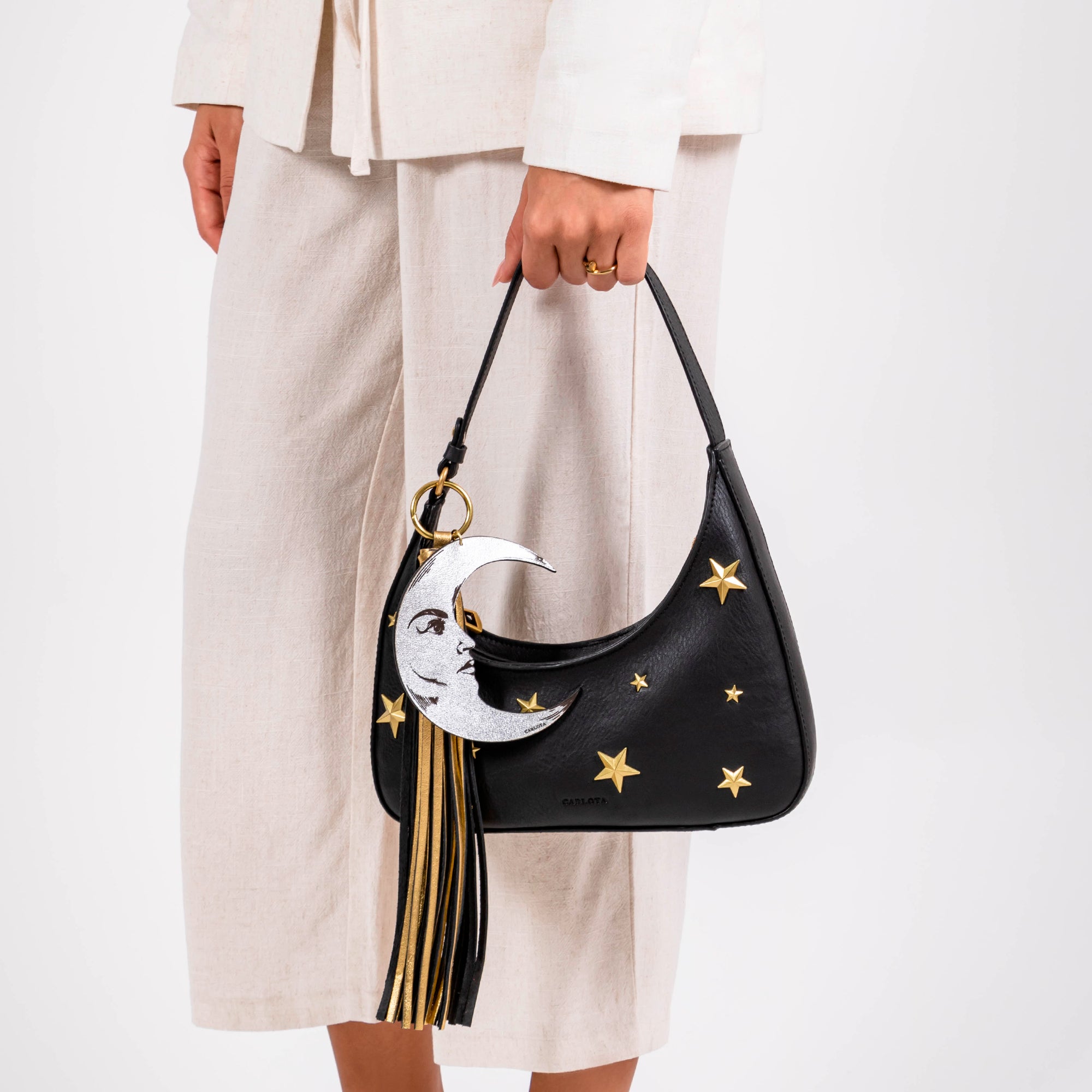 MINI SHOULDER LUNA Y ESTRELLA NEGRO